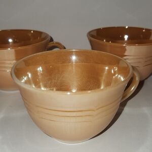 Fire King Peach Lustre 3 Piece Teacup Set